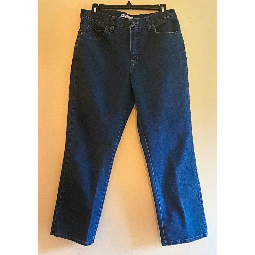 Lee Relaxed Fit Women's Straight Leg Dark Wash Denim Jeans Zip Fly 10 Petite